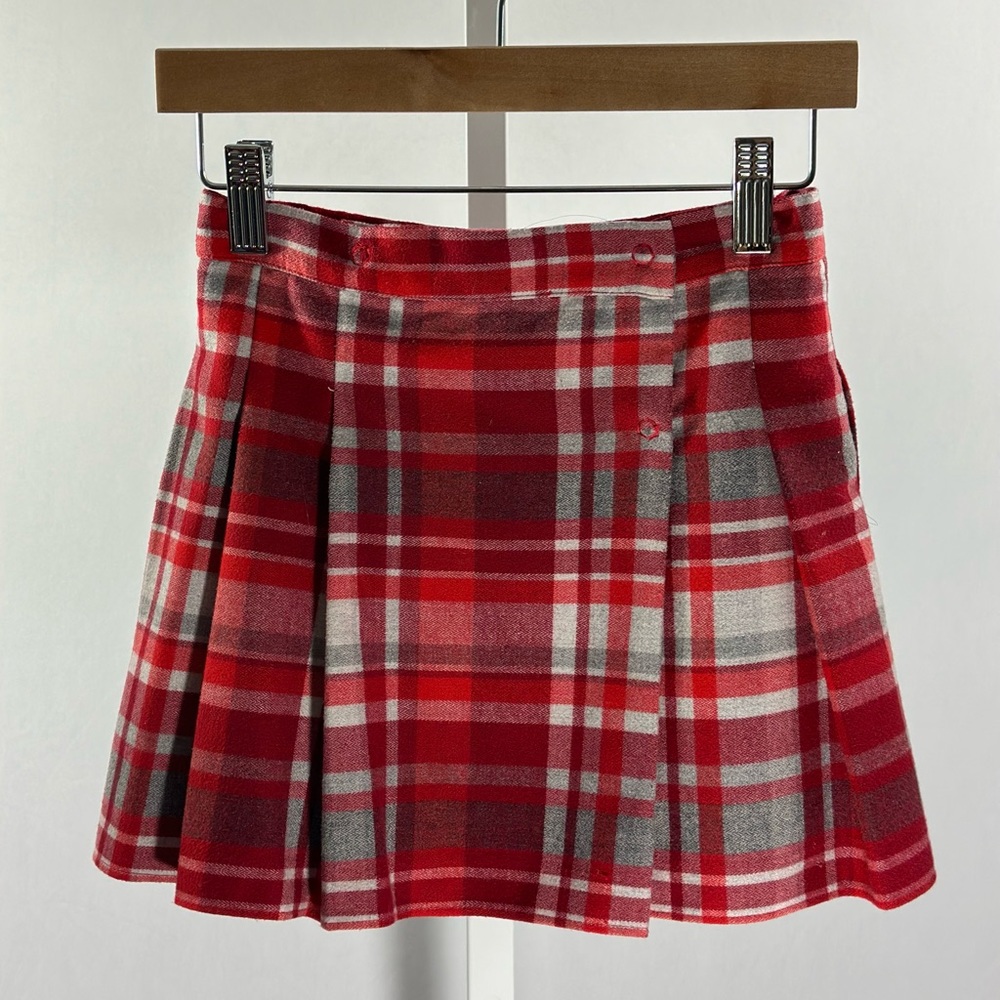 IL GUFO - Girls Red and Grey Checked Tartan Pleated Skirt